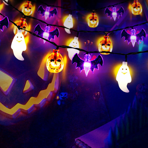 Solar Powered Hollween Bat Pumpkin Ghost String Lights