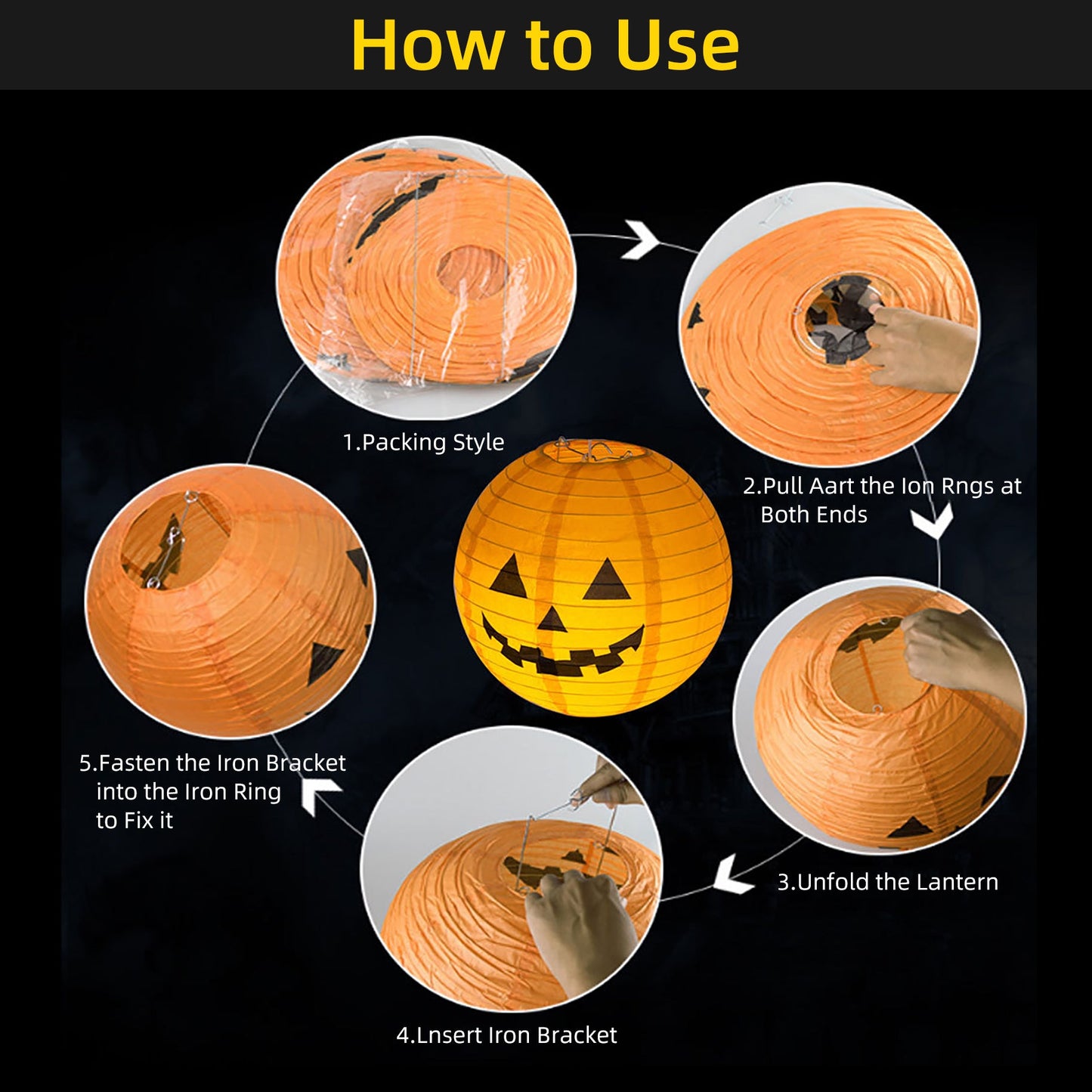 Halloween Smiley Pumpkin Lantern Light Battery Operated 10PC